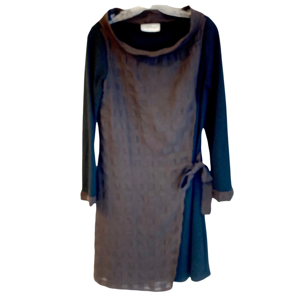 Eva Tralala Paris French Black & Brown Cowl Neck Front Wrap Dress Size US 10